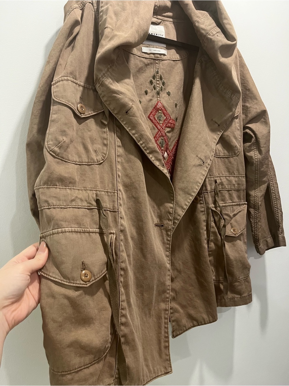 Aritzia Community Army Utility Embroidered Boho Olive Green Oversize Jacket - Picture 5 of 7